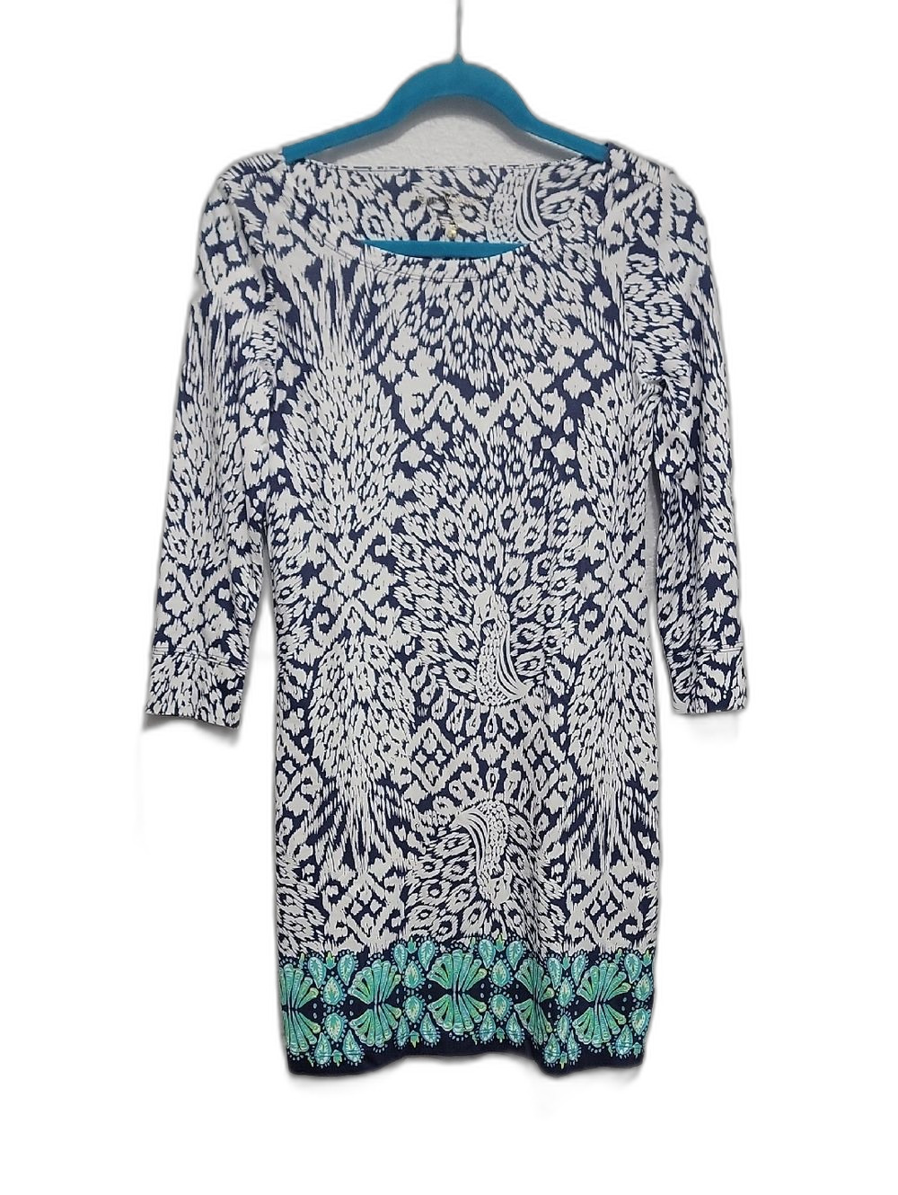 Lilly Pulitzer Boho Casual Long Sleeve Dress with Teal Border Trim